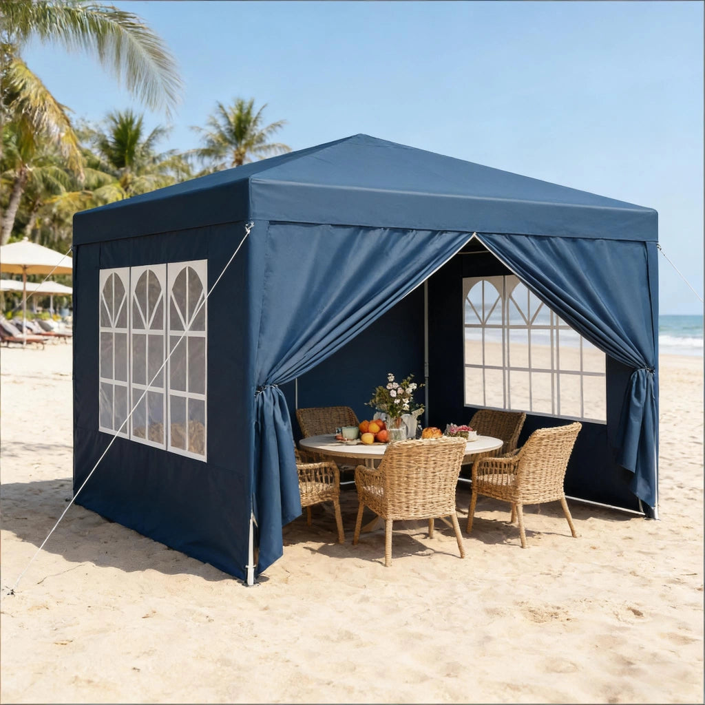Pavillon pieghevole da giardino 3x3 m blu con pareti laterali, altezza regolabile e borsa per trasporto