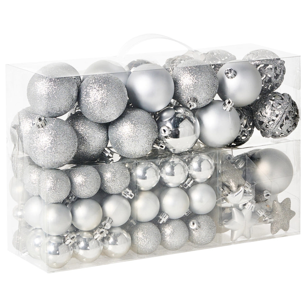 Set di 102 palline di Natale Decorazioni da appendere in plastica argento Stile tradizionale Albero di Natale Forme diverse