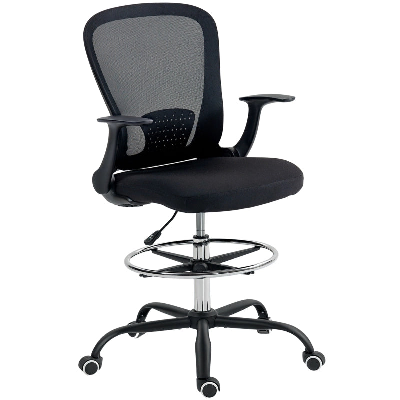 Sedia da Ufficio Girevole con Altezza Regolabile, Anello Poggiapiedi, Supporto Lombare, in Legno, Nero