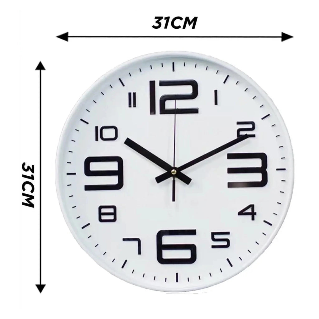 Orologio da parete silenzioso moderno da 31 cm per ufficio o soggiorno Bianco Avizar