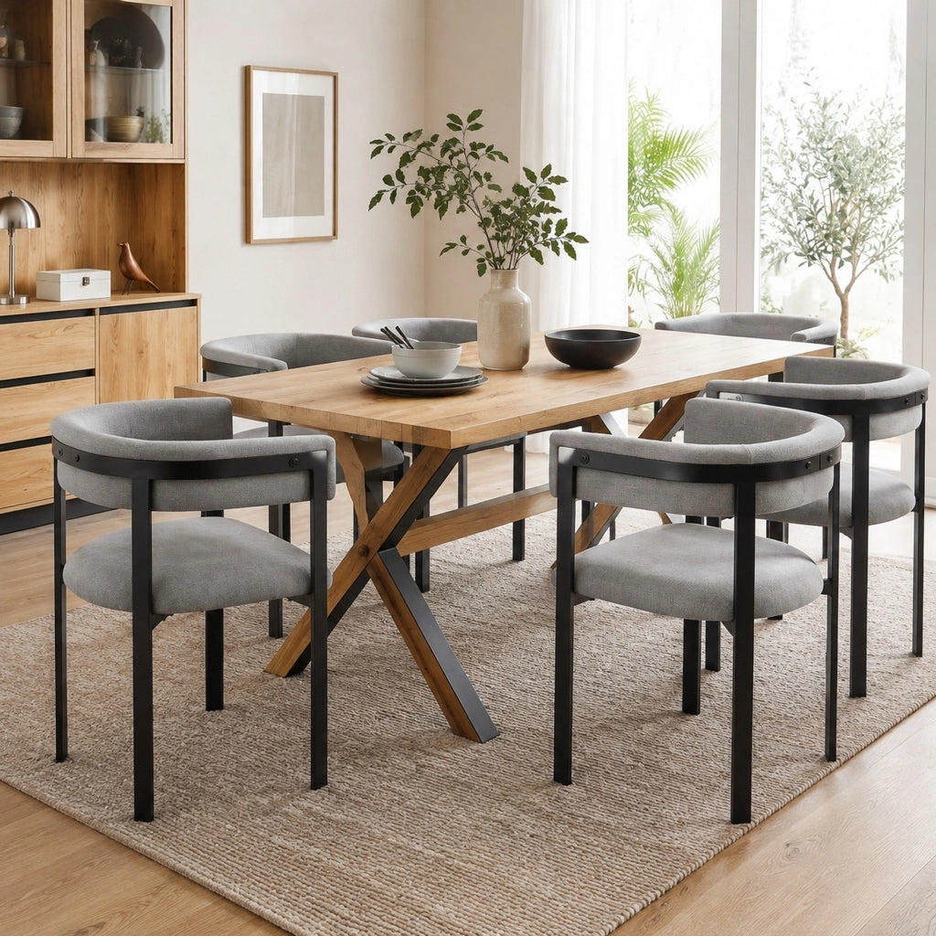 Set di 6 sedie da pranzo 61x50x76 cm con schienale curvo in chenille grigio