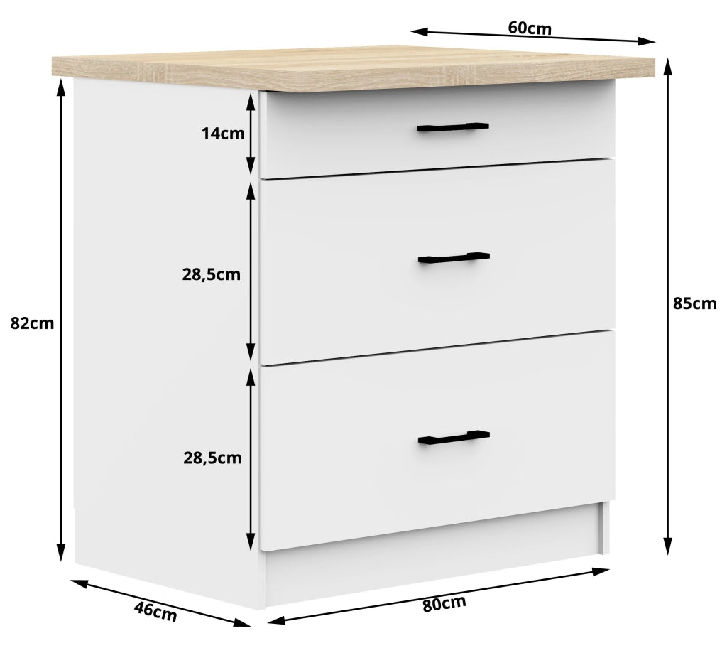 Mobile cucina modulare con piano di lavoro AKORD OLIWIA Bianco 80 cm 3 cassetti 80x46x85 cm