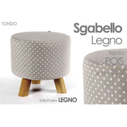 Trade Shop - Pouf Sgabello Poggiapiedi Tondo Struttura Legno Tessuto Pois Crema 28x28cm 823558 -
