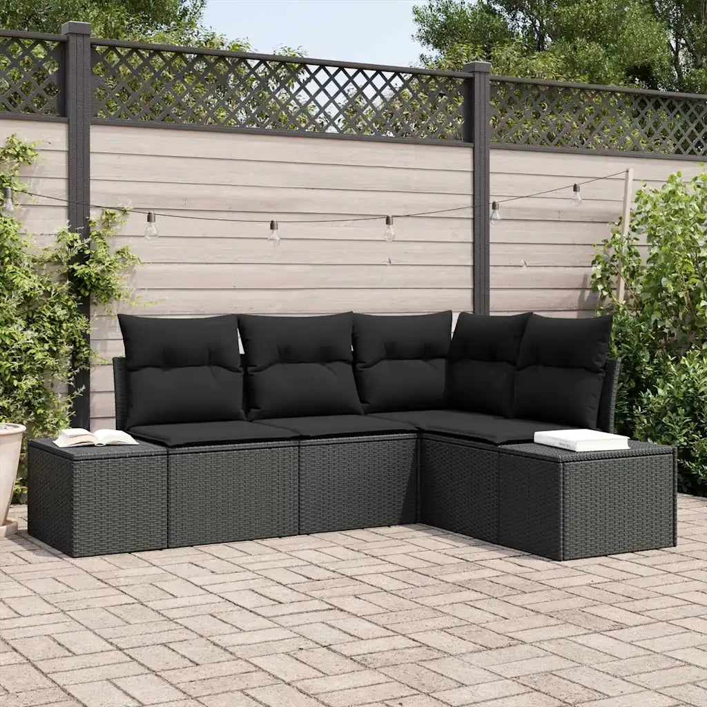 Set Divano da Giardino con archiviazione 4 pcs Nero polyrattan 3355712
