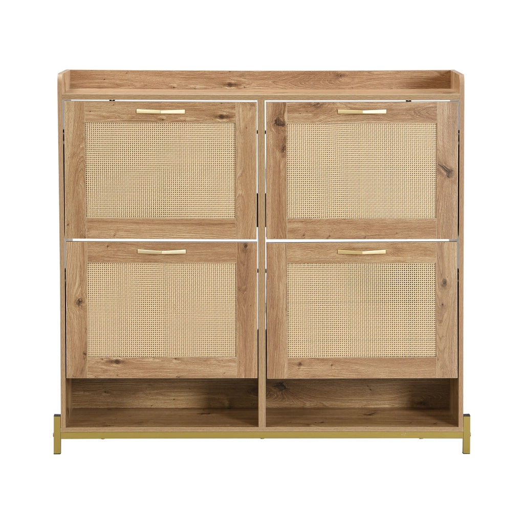 Scarpiera con 4 Ante e Ripiano Superiore; Struttura in Metallo; Stile Naturale; in MDF; Effetto Legno; 108;5×24×100 cm
