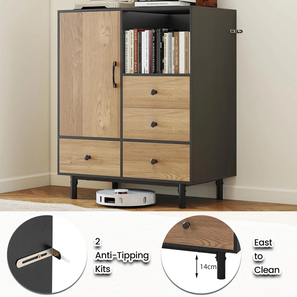 Credenza da Cucina con Ante e Cassetti, Mobile Cucina Dispensa con Gambe in Metallo, Mobile Buffet per Soggiorno, Sala da Pranzo, Corridoio, 80 x 45,5 x 97,5 cm (Nero)
