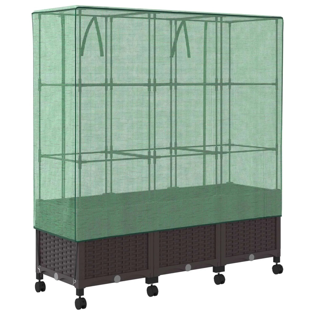 Vaso da Giardino con Copertura per Serra e Ruote 3 pz Marrone 3423066