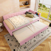 Letto singolo rosa 90x200 cm con letto estraibile, USB/Type-C e lampada