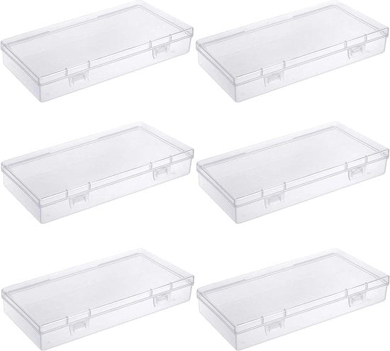 6 Scatole di Raccoglienza Rettangolari in Plastica Vuote con Coperchio per Piccoli Oggetti e Altri Progetti di Fai da Te 180 x 110 x 30mm - Translucido