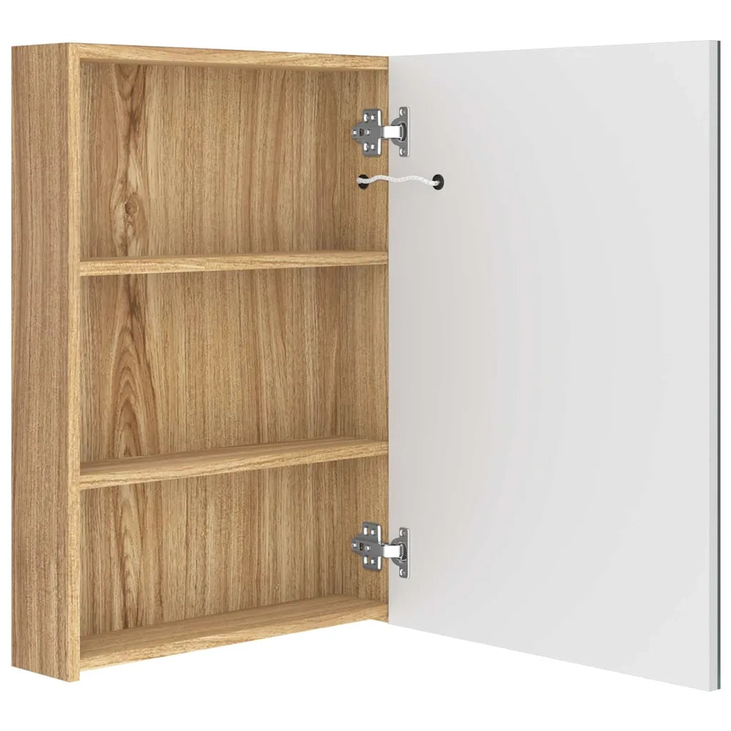 Armadietto Bagno con Specchio e LED Bianco e Rovere 50x13x70 cm 326500