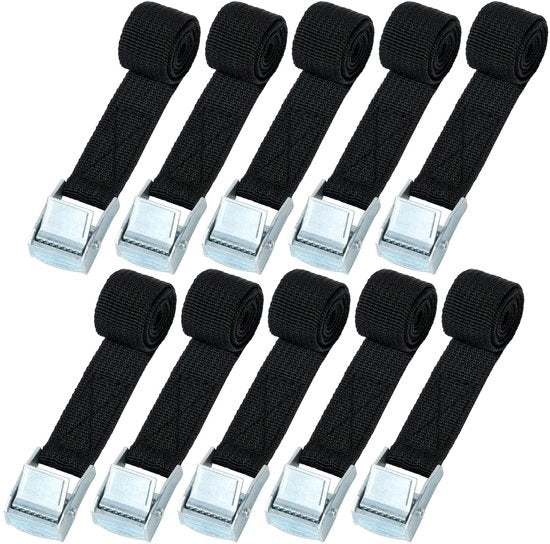 Cintura di trazione, 10 pezzi, 150 kg, 0,5 metro, cintura di trazione, larghezza 20 mm, cintura di trazione, cinture di trazione regolabili con chiusura a morsa per il trasporto, carico, bagaglio, campeggio - nero