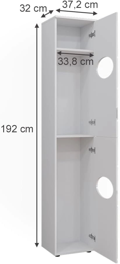 Armadio per la biancheria Irma, Bianco, 37.2 x 192 cm, per la conservazione di articoli da bagno e asciugamani