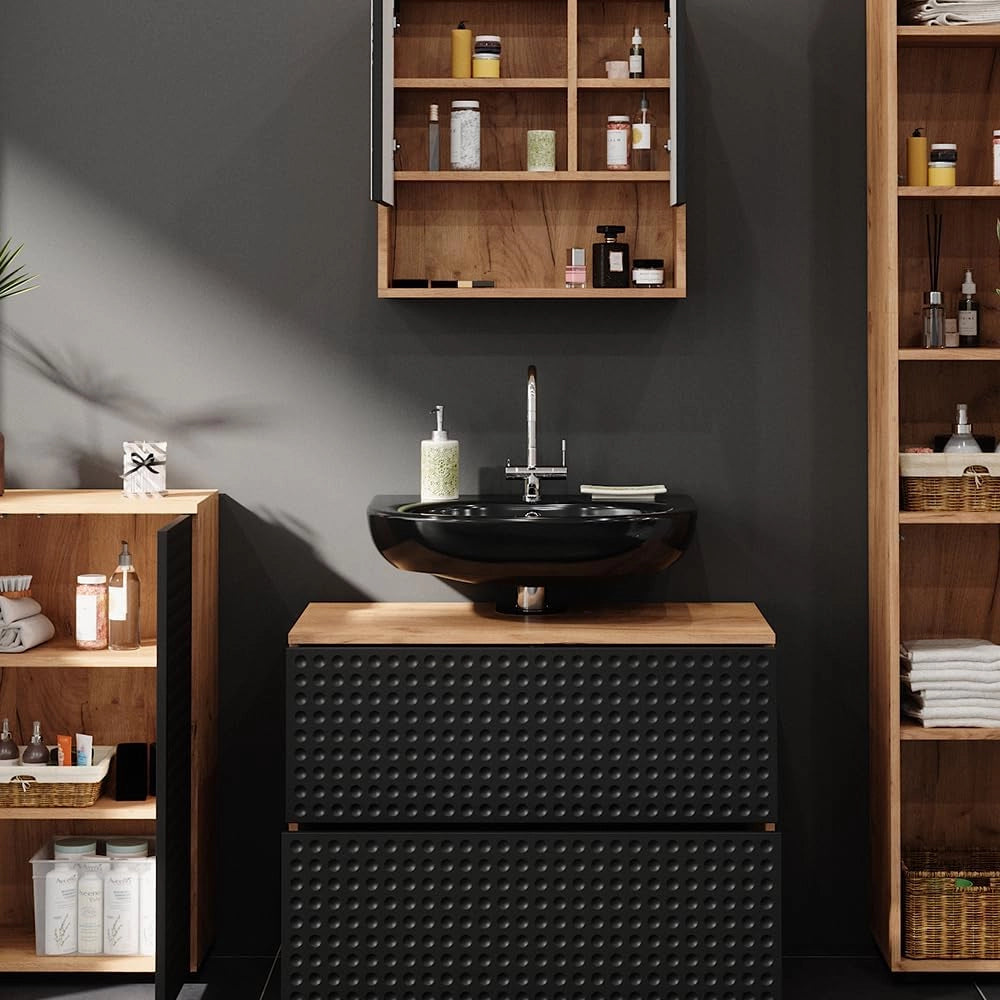 Set mobili bagno Irma, Antracite puntinato, 4 pezzi, con cassettiera e mobile midi