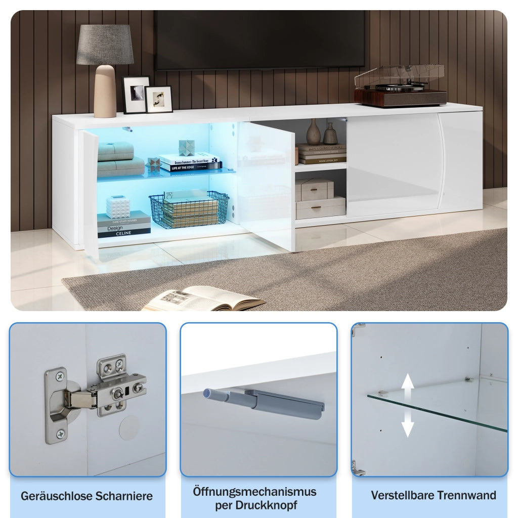 MOBILE TV 180x40x45 cm con 3 ante e LED bianco in pannello truciolare