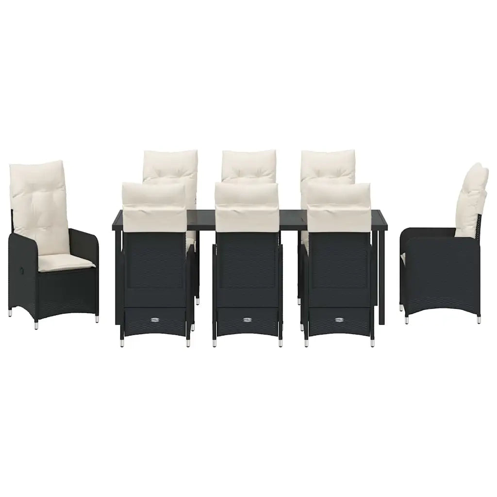 Set da Pranzo per Giardino con cuscino 9 pcs Nero polyrattan 3379638
