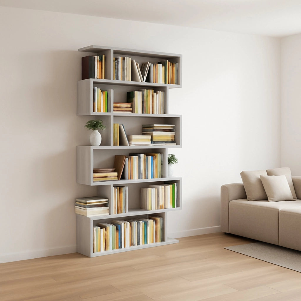 Libreria Ataman, Mobile portalibri alta bifacciale, Scaffale divisorio con 5 ripiani, Scaffale da ufficio moderno, cm 80x25h192, Grigio cemento