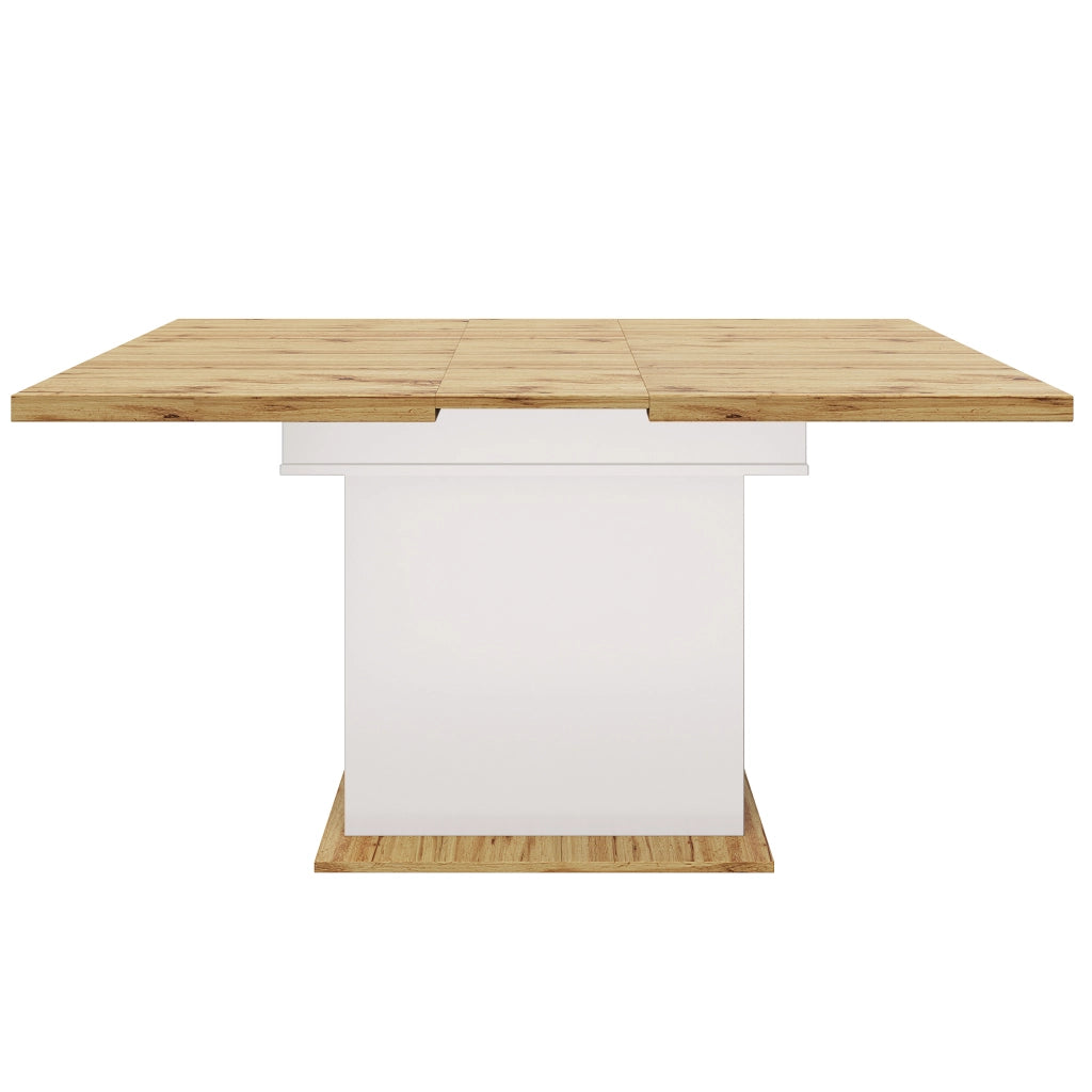 Tavolo da pranzo allungabile in MDF con vano contenitore e chiusura ammortizzata, per cucina e soggiorno, bianco