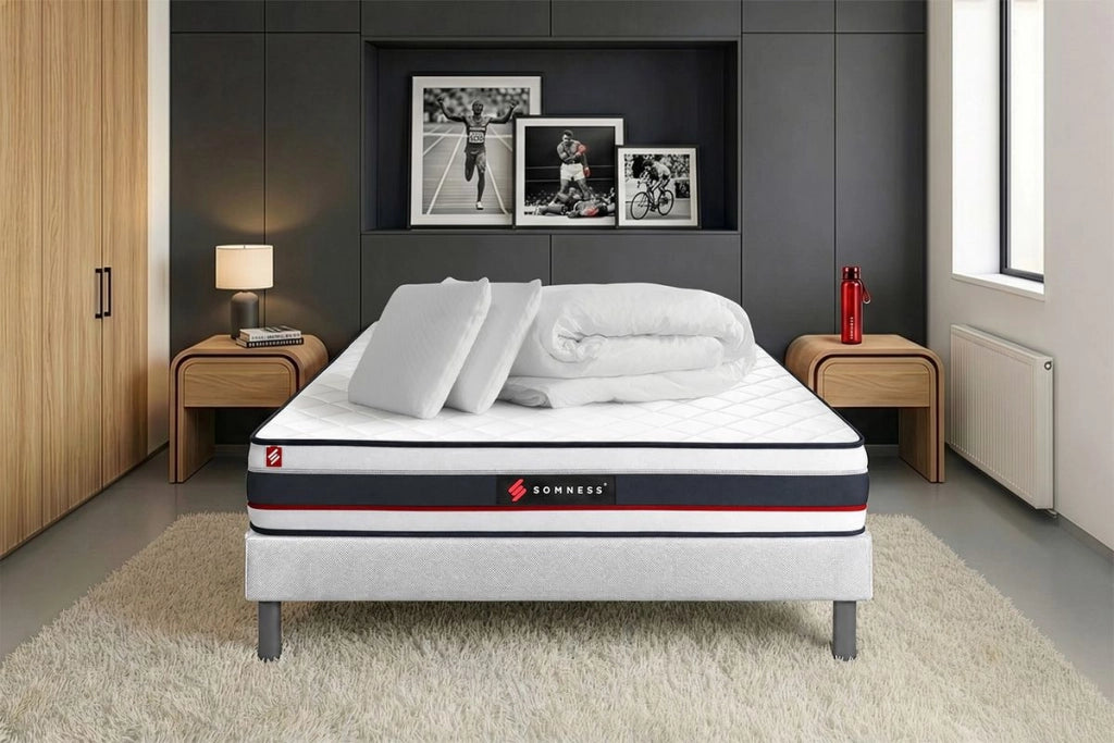 Pacchetto letto completo - Materasso 180x200cm + Box spring con doghe (kit) + 2 cuscini + Piumino - Modulo