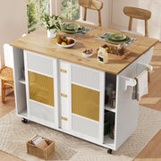 Isola da cucina pieghevole con ruote 146,85x70x90 cm bianca