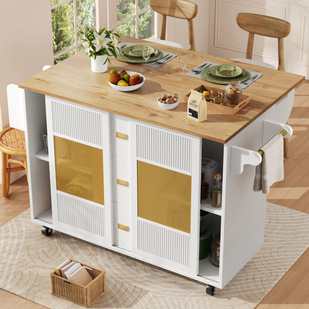 Isola da cucina pieghevole con ruote 146,85x70x90 cm bianca