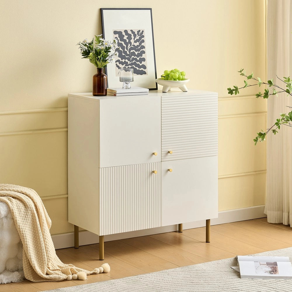 Credenza Moderna ¨C Xylo ¨C Bianco MDF, Gambe in Metallo, Maniglie in Lega Zinco