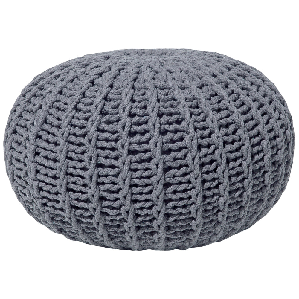 Pouf ottomana grigio in cotone lavorato a maglia perline EPS riempimento rotondo piccolo poggiapiedi 50 x 35 cm