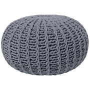 Pouf ottomana grigio in cotone lavorato a maglia perline EPS riempimento rotondo piccolo poggiapiedi 50 x 35 cm