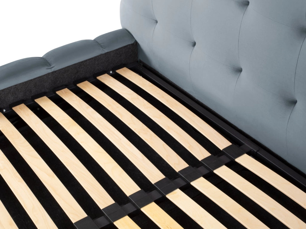 Cosmopolitan Design - Letto a cassettone con testiera "Bali" 140x200cm in velluto azzurro 