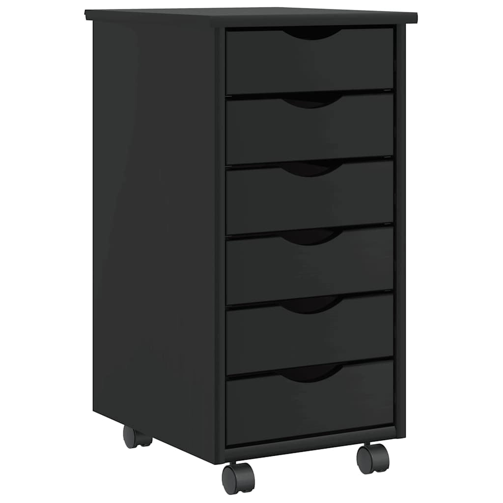 Armoire roulante avec tiroirs MOSS noir bois de pin solide