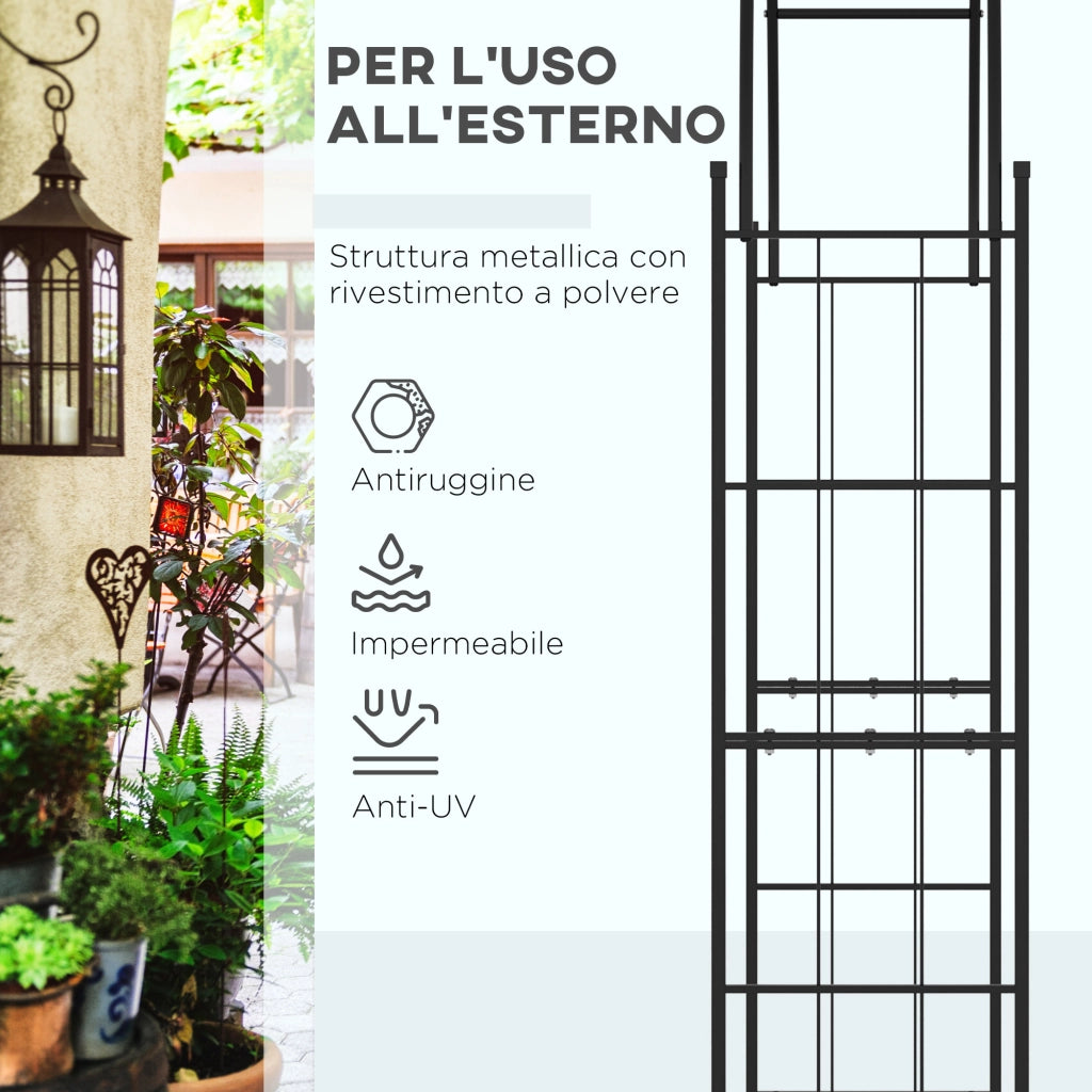 Archetto da Giardino per Piante Rampicanti e Decorazioni, Metallo Nero, 157x40x223cm