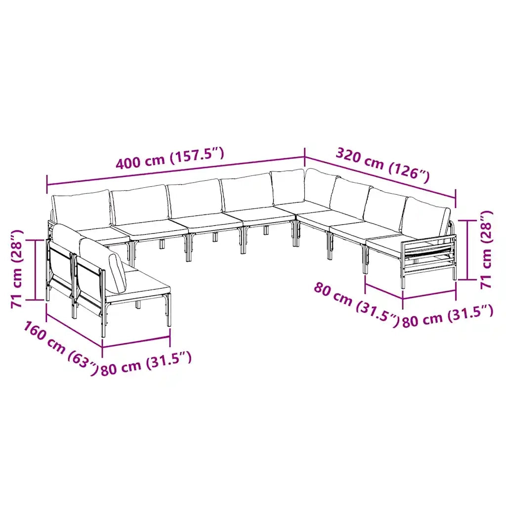 vidaXL Set Divano da Giardino 10 pcs Antracite Acciaio