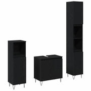 Set di mobili per il Bagno | Armadio da bagno 3 pz Rovere Nero 30 x 30 x 190 cm