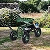 Sgabello per Giardinaggio con Ruote, Sedile da Giardino Regolabile in Altezza con Manico Estensibile, Cesto Portaoggetti, 2 Vassoi e 4 Ruote in Gomma (96,5 x 48,5 x 45,5-54,5 cm)