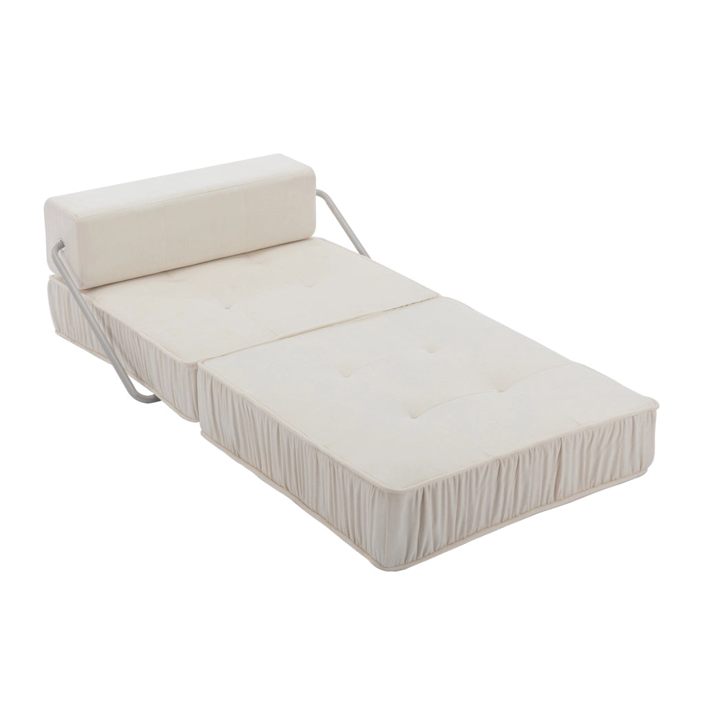 Divano letto modulare pieghevole con funzione letto e moduli separabili in ciniglia - bianco 186×93×44.5 cm