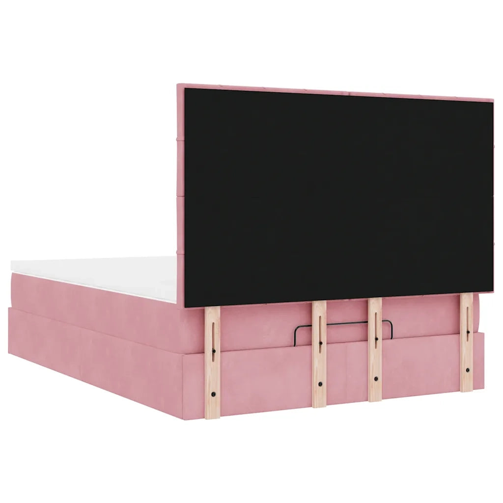 Struttura Letto Pouf con Materassi Rosa 140x200 cm in Velluto 3314329