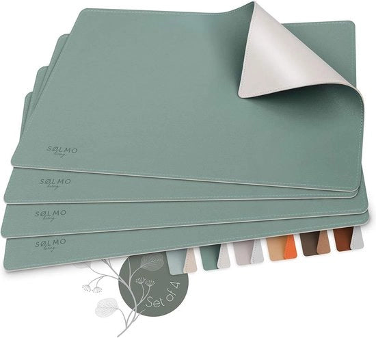 Placemat designer in PU, resistente al calore, a due toni, 4 pezzi, lavabile, in pelle, placemat per bambini, petrol/grey