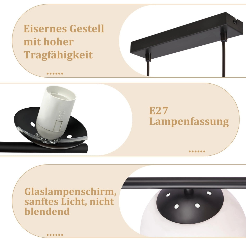 Lampada a sospensione ZMH vetro nero E27 5 luci altezza regolabile per sala da pranzo soggiorno e bar