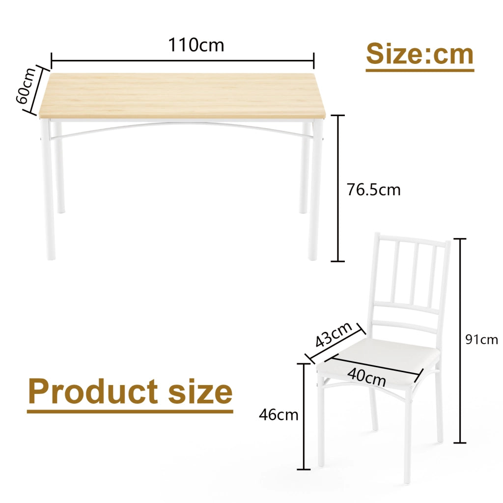 Set tavolo da pranzo con 4 sedie, 110 x 60 cm