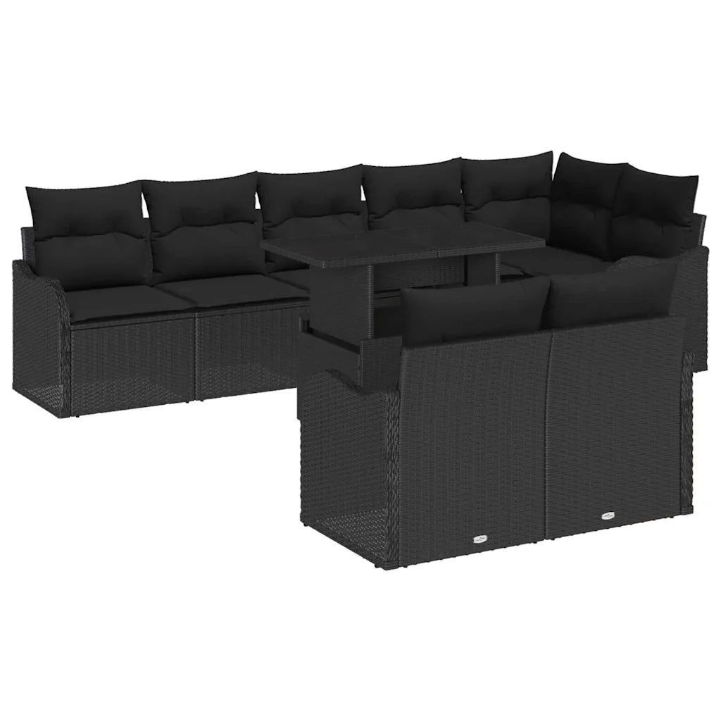 Set di relax con cuscino 9 pcs Nero Poly Rattan