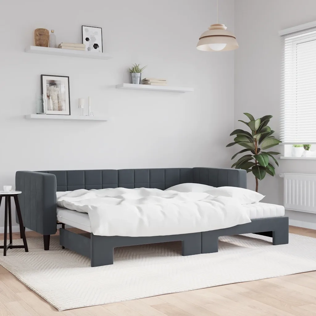 Divano Letto Estraibile Materassi Grigio Scuro 80x200cm Velluto 3196709