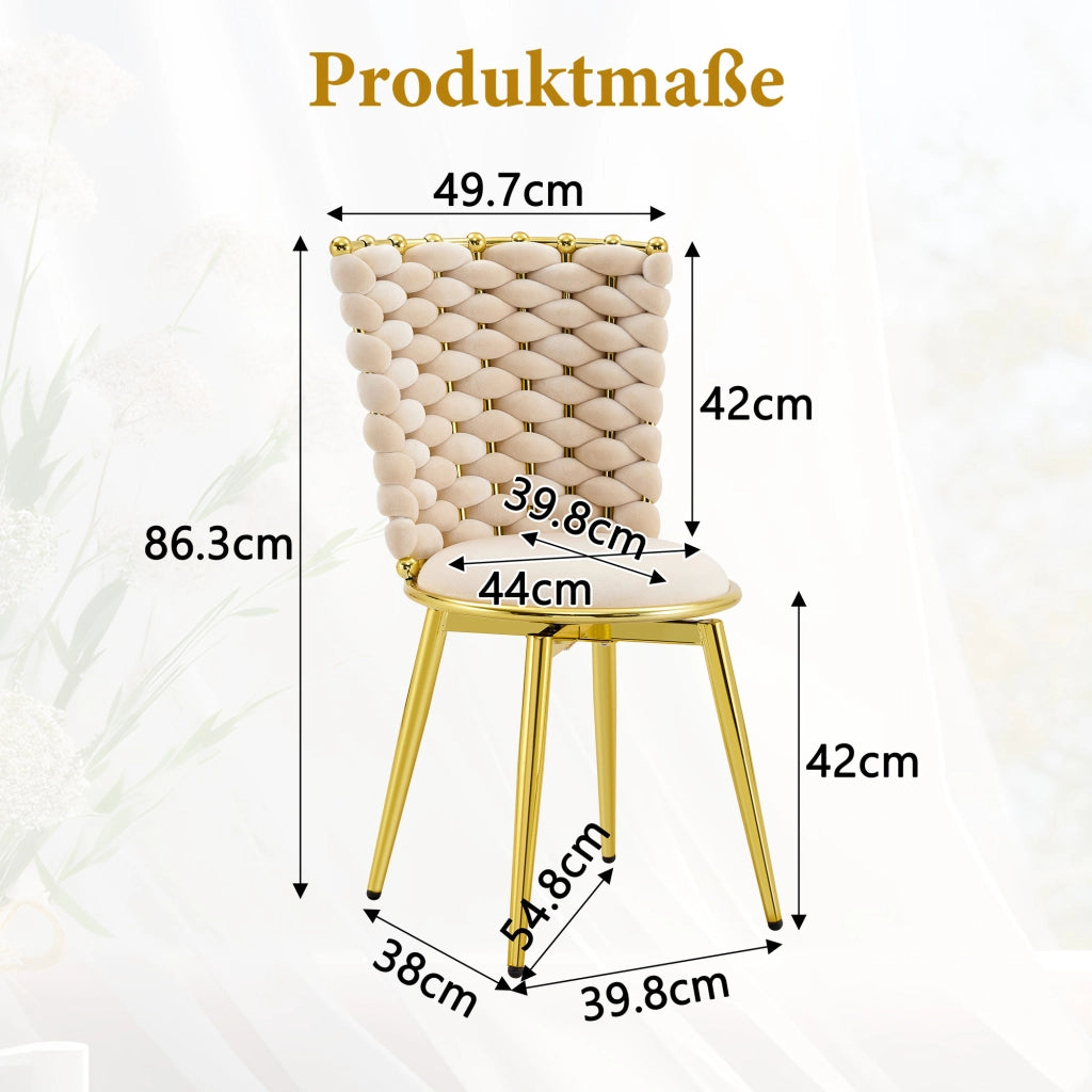 SEDIA Imbottita 62x58x51 cm in Velluto Beige con Gambe in Metallo