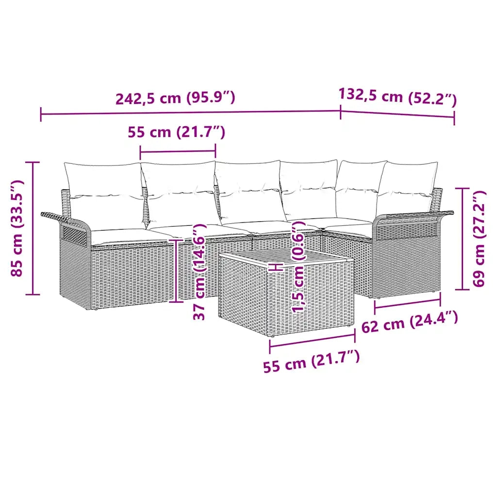 Set Divano da Giardino con cuscino 6 pcs Nero polyrattan 3347327