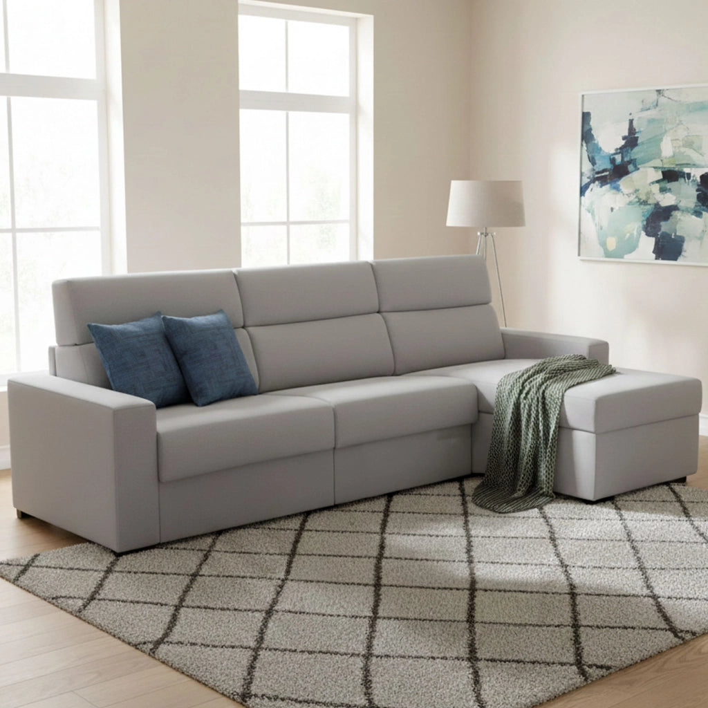 Pusiano, Divano Letto con Penisola Sfoderabile Made in Italy, 280x160 cm Grigio