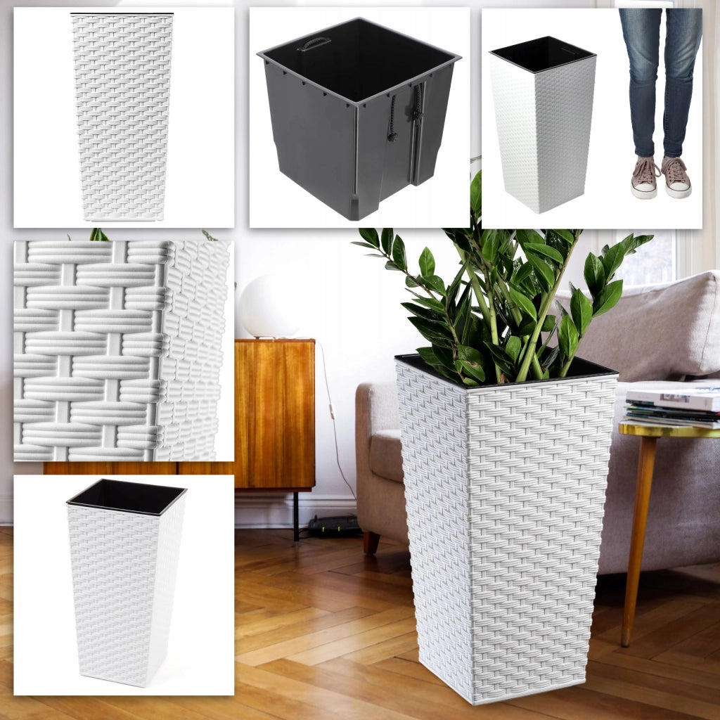 Set di 3 vasi da fiori KADAX, vasi da giardino + inserti, alti, grandi, bianchi, 47+57+68 cm