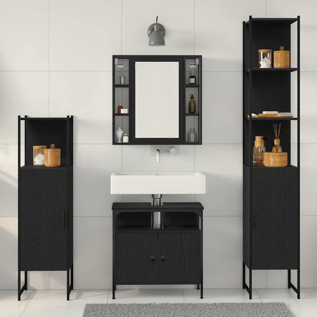 Set di mobili per il bagno 4 pcs Rovere Nero Legno multistrato 3334431