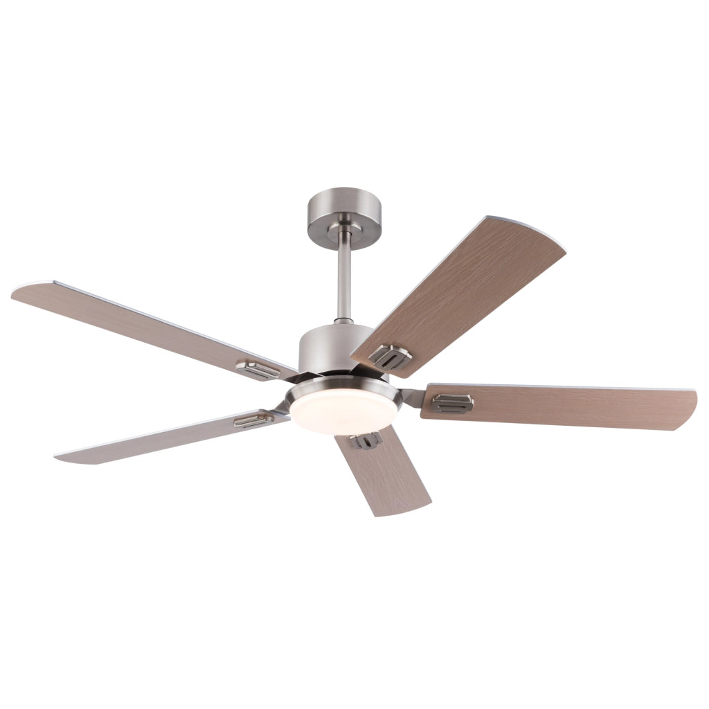 Ventilatore da soffitto con luce e telecomando in metallo e legno nickel dimmerabile con 6 velocità