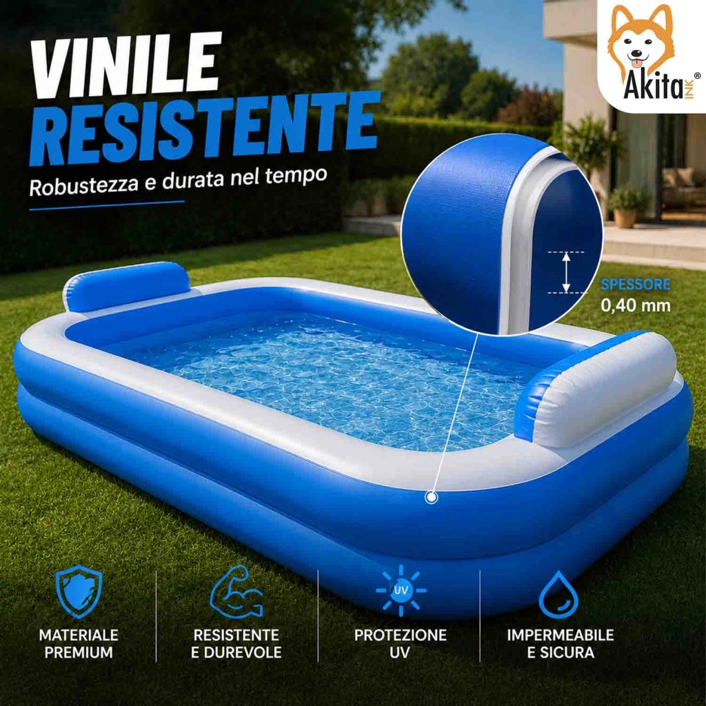Akitaink Piscina Gonfiabile Grande 200x150 con Cuscini Soft
