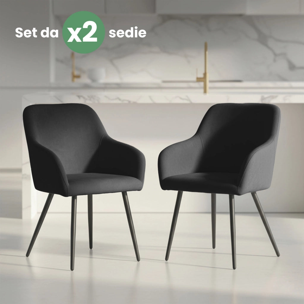 Set di 2 Sedie in velluto liscio ESTELLE Nero gambe nere