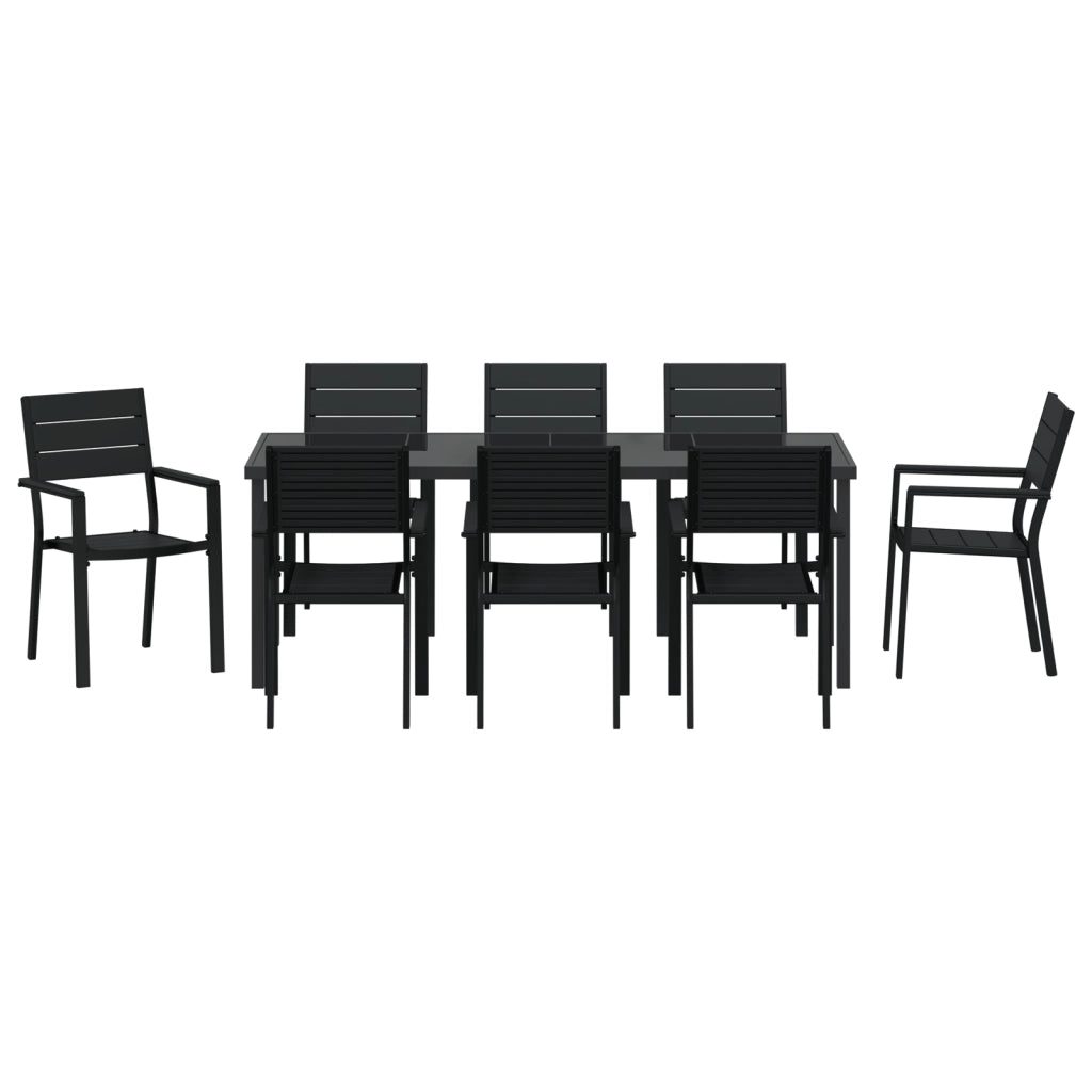 Set da Pranzo da Giardino 9 Pezzi Nero HDPE
