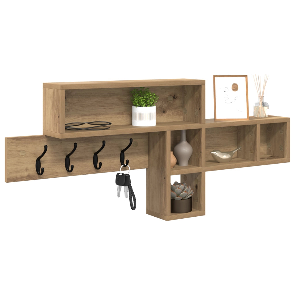 vidaXL Appendiabiti a muro rovere artigianale 100 x 12 x 43.5 cm